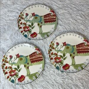 World Market Nomad Elephant Floral Print Plate Retired Pattern 8.75" set of 3